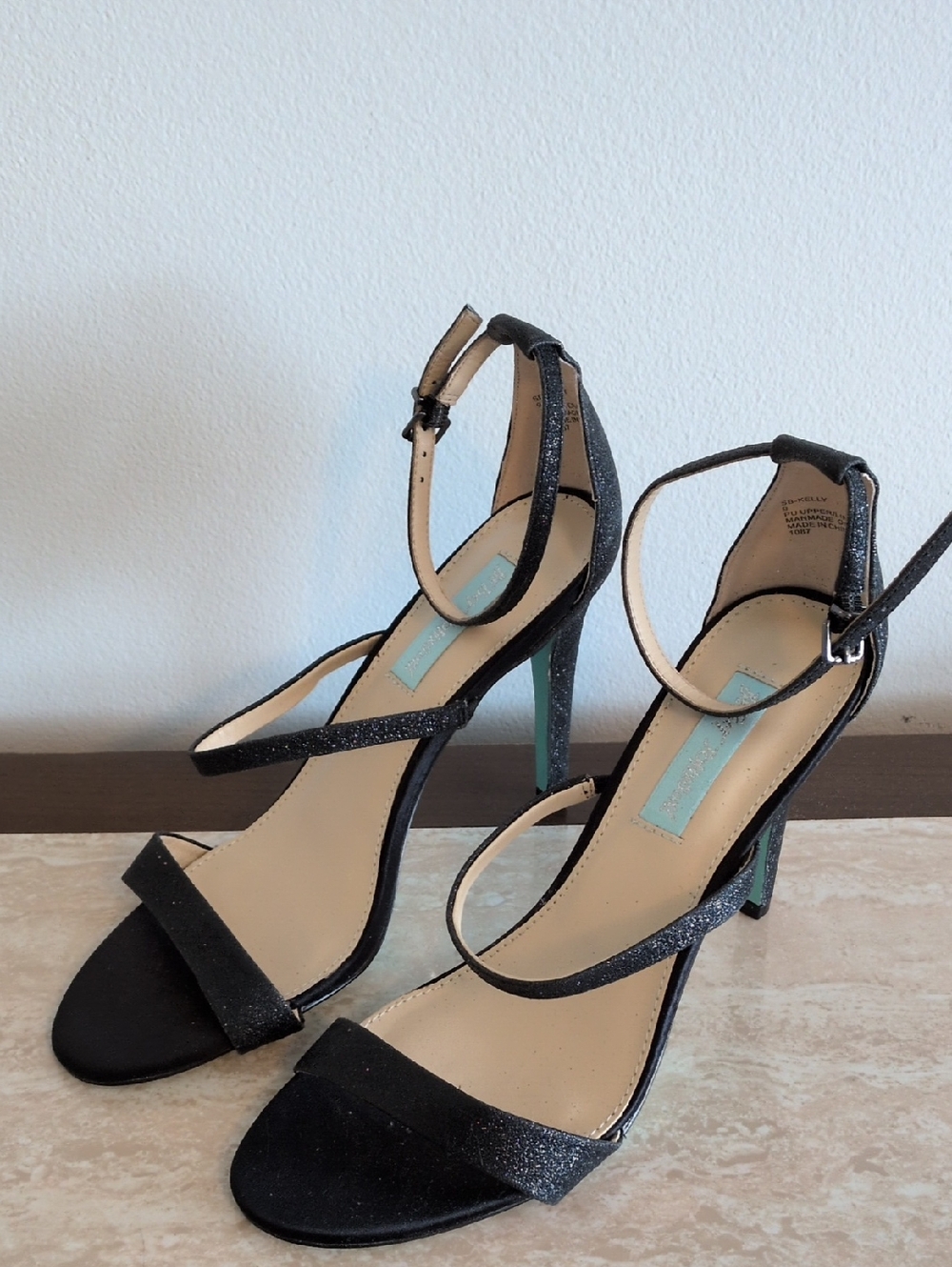 Betsy Johnson Black Sparkle Heels 9 Women's
